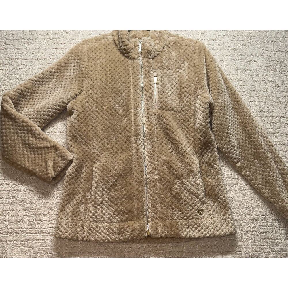Calvin Klein Velour Fleece Jacket Men’s Medium Tan Textured Full Zip‎